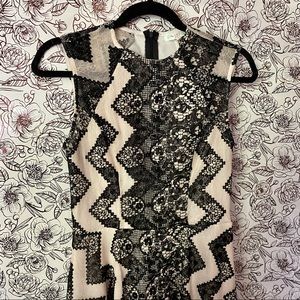Nude and Black Lace A-line mini dress
